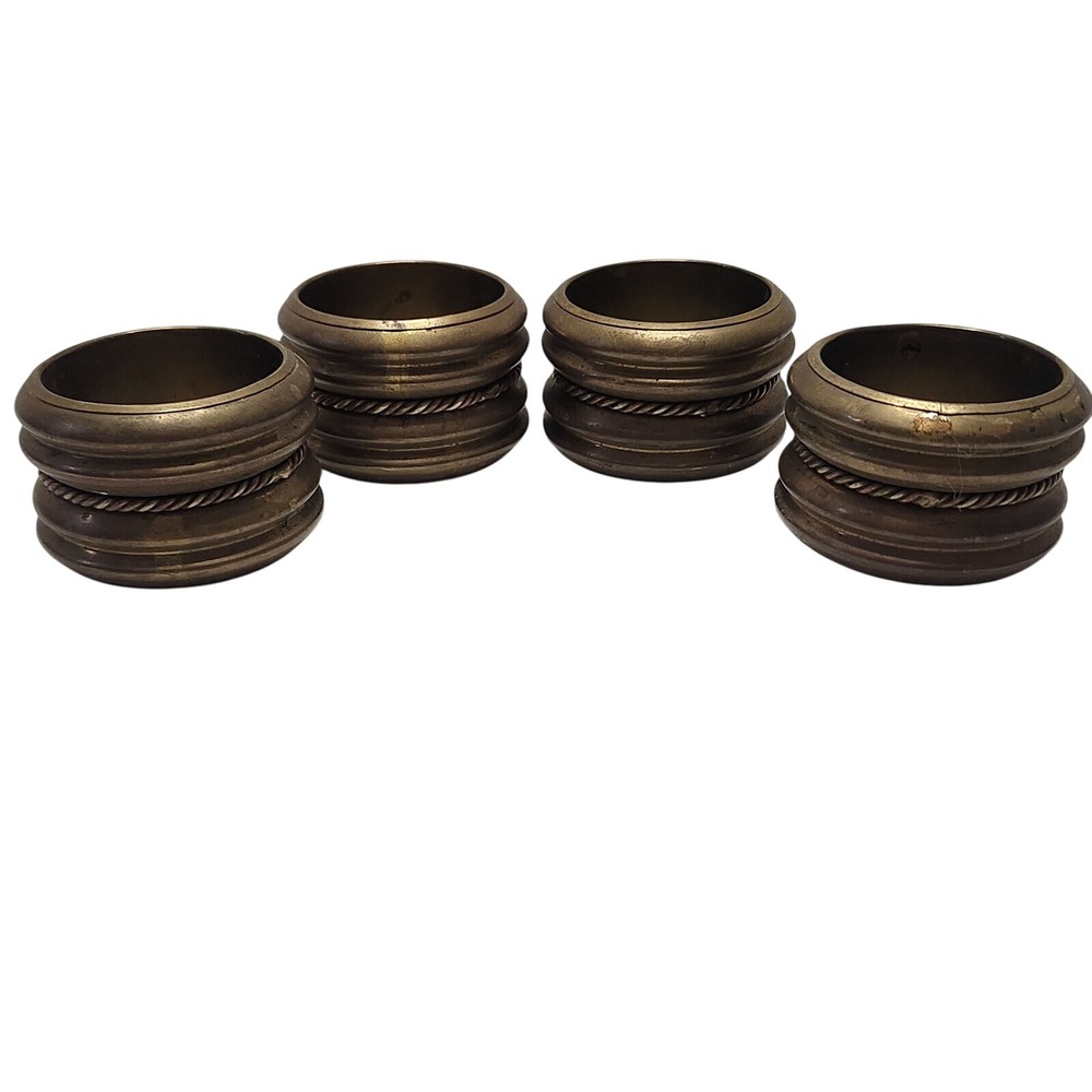 Vintage Hollow Brass Napkin Rings‎ w/ Ribbed Rope Design- Set of 4